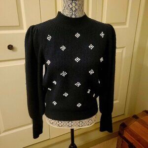Liz Claiborne Mock-Neck, Pullover, Puff-Sleeve Cable Knit Sweater, Dark Blue